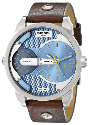 Diesel Mini Daddy LIght Blue Dial Brown Leather Strap Watch For Men - DZ7321 Authentic Buy Shop Now