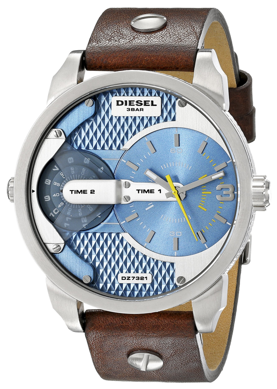 Diesel Mini Daddy LIght Blue Dial Brown Leather Strap Watch For Men - DZ7321 Authentic Buy Shop Now
