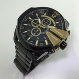 Diesel Mega Chief Chronograph Black Dial Black Steel Strap Watch For Men - DZ4338 Authentic Buy Shop Now