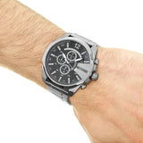 Diesel Mega Chief Chronograph Blue Dial Silver Steel Strap Watch For Men - DZ4417 Authentic Buy Shop Now