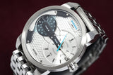 Diesel Mini Daddy Dual Time Silver Dial Stainless Steel Watch For Men - DZ7305 Authentic Buy Shop Now
