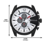 Diesel Mega Chief Chronograph Silver Dial Black Leather Strap Watch For Men - DZ4512 Authentic Buy Shop Now