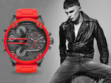 Diesel Mr Daddy 2.0 Chronograph Black Dial Red Silicone Strap Watch For Men - DZ7370 Authentic Buy Shop Now