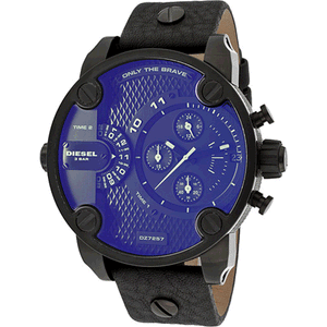 Diesel Little Daddy Blue Dial Black Leather Strap Watch For Men - DZ7257 Authentic Buy Shop Now