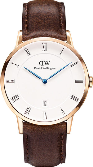 Daniel Wellington Dapper Bristol White Dial Brown Leather Strap Watch For Men - DW00100086 Authentic Buy Shop Now