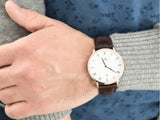 Daniel Wellington Dapper Bristol White Dial Brown Leather Strap Watch For Men - DW00100086 Authentic Buy Shop Now