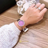 Michael Kors Mini Parker Multi-Function Plum Mother of Pearl Dial Rose Gold Steel Strap Watch For Women - MK6403 Authentic Buy Shop Now