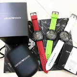 Emporio Armani Sportivo Chronograph Black Dial White Rubber Strap Watch For Men - AR6112 Authentic Buy Shop Now