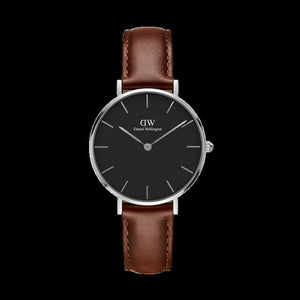 Daniel Wellington Classic Petite St Mawes Black Dial Brown Leather Strap Watch For Women - DW00100181 Authentic Buy Shop Now