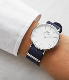 Daniel Wellington Classic Bayswater White Dial Blue NATO Strap Watch For Men - DW00100276 Authentic Buy Shop Now