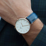 Daniel Wellington Classic Somerset White Dial Blue Leather Strap Watch For Men - DW00100121 Authentic Buy Shop Now