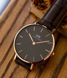 Daniel Wellington Classic Petite York Black Dial Brown Leather Strap Watch For Women - DW00100170 Authentic Buy Shop Now