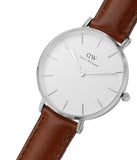 Daniel Wellington Classic Petite St Mawes White Dial Brown Leather Strap Watch For Women - DW00100187 Authentic Buy Shop Now