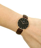 Daniel Wellington Classic Petite Bristol Black Dial Brown Leather Strap Watch For Women - DW00100165 Authentic Buy Shop Now