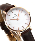 Daniel Wellington Classic Petite Bristol White Dial Brown Leather Strap Watch For Women - DW00100227 Authentic Buy Shop Now