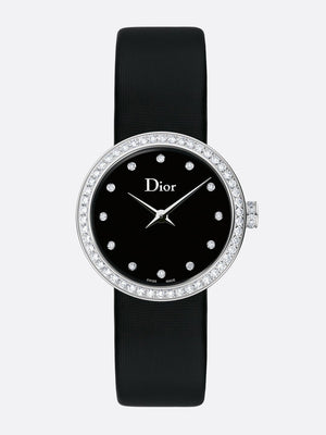 Dior La D De Dior Diamonds Black and Blue Dial Black Leather Strap Watch for Women - CD047111A004 0000 Authentic Buy Shop Now