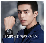 Emporio Armani Aviator Chronograph Black Dial Black Leather Strap Watch For Men - AR60028 Authentic Buy Shop Now