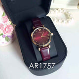 Emporio Armani Gianni T Bar Burgundy Dial Burgundy Leather Strap Watch For Women - AR1757 Authentic Buy Shop Now