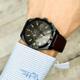 Fossil Everett Chronograph Black Dial Brown Leather Strap Watch for Men - FS5798 Authentic Buy Shop Now