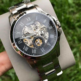 Fossil Grant Skeleton Black Dial Silver Steel Strap Watch for Men - ME3055 Authentic Buy Shop Now