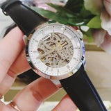 Fossil Townsman Automatic Skeleton White Dial Black Leather Strap Watch for Men - ME3085 Authentic Buy Shop Now
