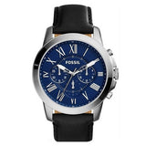 Fossil Grant Chronograph Blue Dial Black Leather Strap Watch for Men - FS4990 Authentic Buy Shop Now