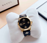 Gucci G Timeless Bee Motif Black Dial Black Leather Strap Watch For Women - YA1264055 Authentic Buy Shop Now