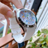 Guess Wanderlust Crystals Silver Dial White Rubber Strap Watch for Women - W1059L1 Authentic Buy Shop Now