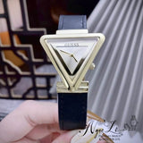 Guess Fame Quartz Gold Dial Black Leather Strap Watch For Women - GW0548L3 Authentic Buy Shop Now