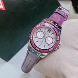 Guess Limelight Quartz Silver Dial Purple Leather Strap Watch For Women - W0775L6 Authentic Buy Shop Now