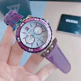 Guess Limelight Quartz Silver Dial Purple Leather Strap Watch For Women - W0775L6 Authentic Buy Shop Now