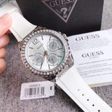 Guess Starlight Multifunction Diamonds White Dial White Rubber Strap Watch for Women - W0846L8 Authentic Buy Shop Now