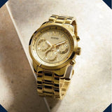 Guess Sunrise Chronograph Gold Dial Gold Steel Strap Watch For Women - W0330L1 Authentic Buy Shop Now