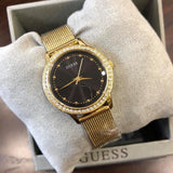 Guess Chelsea Crystals Black Dial Gold Mesh Bracelet Watch For Women - W0647L8 Authentic Buy Shop Now