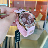 Guess Frontier Diamonds Rose Gold Dial Pink Rubber Strap Watch For Women - W1160L5 Authentic Buy Shop Now