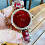 Michael Kors Parker Mother of Pearl Red Dial Two Tone Steel Strap Watch for Women - MK6427 Authentic Buy Shop Now