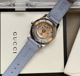 Gucci G Timeless Automatic Mother of Pearl Dial Blue Leather Strap Watch For Women - YA1264113 Authentic Buy Shop Now