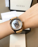 Gucci G Timeless Automatic Mother of Pearl Dial Brown Leather Strap Watch For Women - YA1264112 Authentic Buy Shop Now