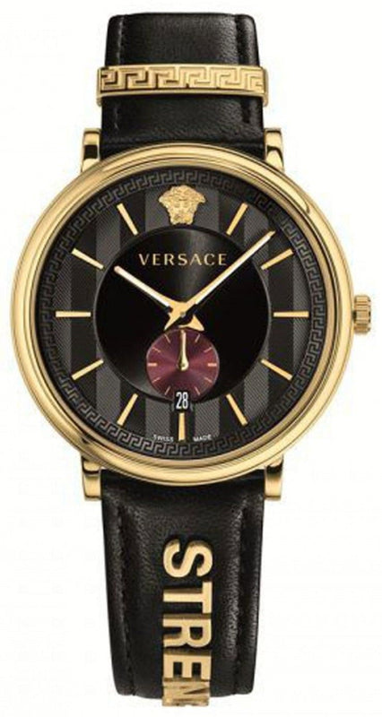 Versace V-Circle Manifesto Edition Black Dial Black Leather Strap Watch for Men - VBQ050017 Authentic Buy Shop Now