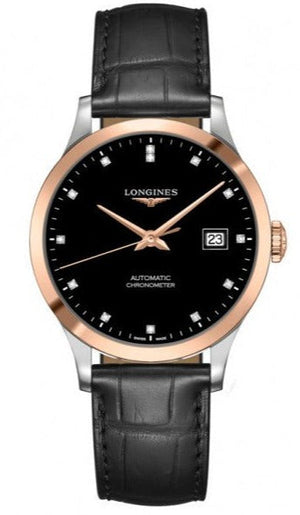 Longines Record Black Dial Black Leather Strap Watch for Men - L2.821.5.57.2 Authentic Buy Shop Now