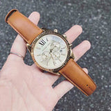 Michael Kors Lexington Chronograph Gold Dial Brown Leather Strap Watch For Men - MK8447 Authentic Buy Shop Now