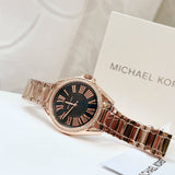 Michael Kors Kacie Three Hand Black Dial Rose Gold Steel Strap Watch for Women - MK6930 Authentic Buy Shop Now