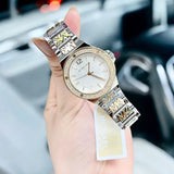 Michael Kors Lennox Three Hand Silver Dial Two Tone Steel Strap Watch For Women - MK7338 Authentic Buy Shop Now