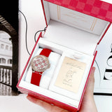Michael Kors Camille Three Hand Crystals Rose Gold Dial Red Leather Strap Watch For Women - MK4701 Authentic Buy Shop Now