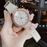 Michael Kors Sidney Chronograph White Dial Beige Leather Strap Watch For Women - MK6949 Authentic Buy Shop Now