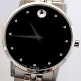 Movado Museum Classic Diamonds Black Dial Silver Steel Strap Watch for Men - 0607201 Authentic Buy Shop Now