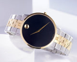 Movado Museum Classic Black Dial Two Tone Steel Strap Watch for Men - 0607200 Authentic Buy Shop Now