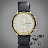 Emporio Armani Gianni Beige Dial Grey Leather Strap Watch For Men - AR0386 Authentic Buy Shop Now