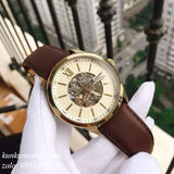 Fossil Flynn Mechanical Skeleton Beige Dial Brown Leather Strap Watch for Men - BQ2215 Authentic Buy Shop Now