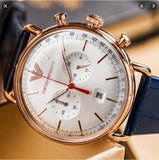 Emporio Armani Aviator Silver Dial Blue Leather Strap Watch For Men - AR11123 Authentic Buy Shop Now